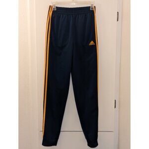 Adidas Navy & Yellow Youth Track Pants Size L 14/16 Polyester Elastic Waist 3-St